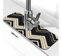 Tapis de robinet en zigzag noir blanc brun clair pour évier de cuisine - Mise à niveau 2025 Premium 2025 : robinet en diatomite super absorbant à séchage rapide avec ventouse lavable pour évier de