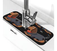 Tapis de robinet I Love My Dog Teckels pour évier de cuisine - Mise à niveau premium 2025 : robinet en diatomite super absorbant à séchage rapide avec ventouse lavable pour évier de cuisine 14 x 38 cm