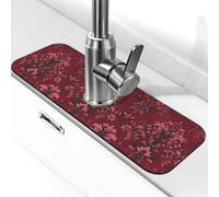 Tapis de robinet imprimé bordeaux pour évier de cuisine, tapis de robinet absorbant les éclaboussures à séchage rapide, tapis d'évier de cuisine pour drainage autour du robinet