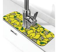 Tapis de robinet jaune imprimé citron pour évier de cuisine, tapis absorbant en diatomite, protection anti-éclaboussures pour salle de bain et cuisine (38,1 x 14 cm)