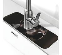 Tapis de robinet labrador noir pour évier de cuisine, 14 x 38,1 cm, diatomite à séchage rapide, plateau d'évier super absorbant, poignée de robinet, attrape-gouttes pour cuisine