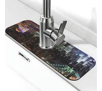 Tapis de robinet New York Night pour évier de cuisine - Mise à niveau premium 2025 : robinet en diatomite super absorbant à séchage rapide avec ventouse lavable pour évier de cuisine, 14 x 38 cm