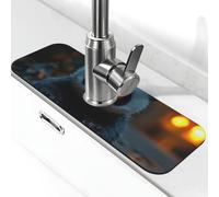 Tapis de robinet panda aux yeux flamboyants pour évier de cuisine, tapis de séchage super absorbant pour évier de cuisine, salle de bain, café, bar, cadeau décoratif (38,1 x 14 cm)