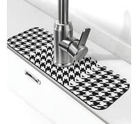 Tapis de robinet pied-de-poule noir imprimé pierre pour évier de cuisine, tapis absorbant à la diatomite, protection anti-éclaboussures pour salle de bain et cuisine (38,1 x 14 cm)