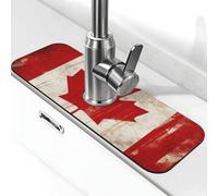 Tapis de robinet pour évier de cuisine - Protection anti-éclaboussures - Tapis de drainage super absorbant - Motif drapeau du Canada rétro derrière le robinet - Tapis de séchage pour évier de salle de