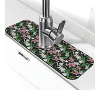 Tapis de robinet pour évier de cuisine, protection contre les éclaboussures, absorbant à séchage rapide, motif fleurs de lys noir et rose, tapis d'évier de salle de bain