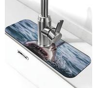 Tapis de robinet Shark in the lake pour évier de cuisine super absorbant - Attrape-éclaboussures - Diatomite à séchage rapide - Poignée de robinet en pierre - Tapis de séchage pour évier de salle de