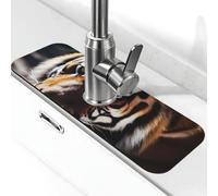 Tapis de robinet tigre sauvage pour évier de cuisine, 14 x 38,1 cm, diatomite à séchage rapide, plateau d'évier super absorbant, poignée de robinet, attrape-gouttes pour cuisine