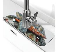 Tapis de robinet tortue 3D, animaux marins pour évier de cuisine, tapis de séchage super absorbant pour évier de cuisine, salle de bain, café, bar, cadeau décoratif (38,1 x 14 cm)
