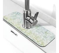 Tapis de robinet vert marine imprimé algues bleues pour évier de cuisine, tapis absorbant à la diatomite, protection contre les éclaboussures pour salle de bain et cuisine (38,1 x 14 cm)