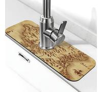 Tapis de robinet vintage carte au trésor pour évier de cuisine - Mise à niveau 2025 Premium : robinet en diatomite super absorbant à séchage rapide avec ventouse lavable pour évier de cuisine 14 x 38