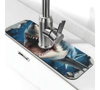 Tapis de robinet Wave Great White Shark Out of the Sea pour évier de cuisine, tapis de séchage super absorbant pour évier de cuisine, salle de bain, café, bar, cadeau décoratif (38,1 x 14 cm)