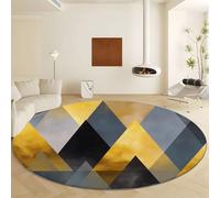 Tapis de Rond Poils Ras 150 cm, Géométrie Triangulaire Motifs Moirés Impression Salon Couloir Chambre Décor Tapis Rond Antidérapant Lavable Art Abstrait pour Coucher Bureau