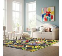 Tapis de Route - Motif Ville - Tons Verts et Gris - Idéal pour Jouer avec des Voitures - Tapis pour Enfants - Sûr, Lavable et Plein d'aventures (120 x 200 cm)