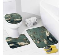 Tapis de Salle de Bain 3 Pièces,Cygne et Record Lavable Couverture en U Faciles à Nettoyer Tapis de Toilette pour Toilette Douche WC