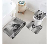 Tapis de Salle de Bain 3 Pièces,Ours drôle et Mignon Faune lisant Un Journal Noir et Blanc Confortables Tapis Contour Toilette Absorbant Couvre Couverture de Toilette pour Douche Toilette