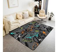 Tapis de salle de bain à motif dessin animé, graffiti coloré, tapis de bain antidérapant, tapis de sol d'intérieur et de salle de bain à poils longs, tapis de décoration d'intérieur tendance noir
