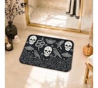 Tapis de salle de bain à motif tête de mort, gothique, éclectique, serpent, oiseau, Halloween, antidérapant, lavable, pour salle d'eau, lavabo, 50,8 x 81,3 cm