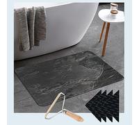 Tapis de salle de bain à motifs, 60 x 90 cm, absorbant et antidérapant en diatomite pour douche, baignoire, cuisine, toilettes avec 4 pinces réutilisables et 1 brosse de nettoyage