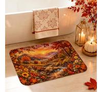 Tapis de salle de bain à poils ras du soleil - Nature rustique - Fleurs rustiques - Montagnes - Orange automne - Antidérapant - Lavable - Pour toilettes, décoration de sol - 50,8 x 81,3 cm