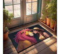 Tapis de salle de bain amusant « A Lion and A Woman In A Cowboy Hat Face Face Each Other Doormat Tiki Bar Decoration Bedroom Door Decor » (40 x 60 cm)
