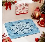 Tapis de salle de bain amusant avec citation d'hiver flocon de neige 50,8 x | Tapis de sol pour salle de bain, motif couronne de houx, surface en flanelle douce, décoration de salle de bain saisonnière