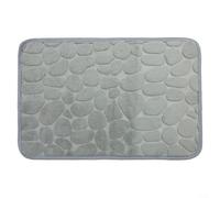 Tapis de salle de bain antidérapant et absorbant avec coussin en mousse à mémoire de forme et polaire corail, motif galets en relief pour salle de bain, toilettes et chambres à coucher (gris)