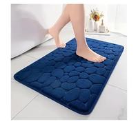 Tapis de salle de bain antidérapant et lavable en machine Motif pavés en relief Bleu 60 x 200 cm