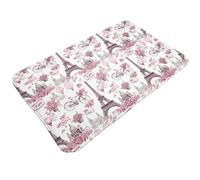 Tapis de salle de bain antidérapant et lavable - Tapis de cuisine imprimé scène de rue de Paris rose pour sol, tapis d'entrée d'intérieur, buanderie, salle de bain avec envers en caoutchouc, 50,8 x
