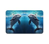 Tapis de salle de bain antidérapant et lavable - Tapis de cuisine pour sol, tapis d'entrée d'intérieur, bleu glacier, océan, dauphin mignon, tapis de porte de salle de bain avec envers en caoutchouc