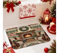 Tapis de salle de bain avec cheminée et scène de Noël 40,6 x 61 cm | Scène de cheminée, tapis de sol de salle de bain, fauteuil confortable, couronne de vacances, décoration saisonnière