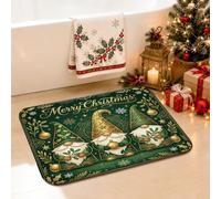 Tapis de salle de bain avec citation de gnomes de Noël Merry Christmas 50,8 | Thème nain, tapis de bain, accents de gui, décoration de salle de bain saisonnière, surface en flanelle douce, style festif
