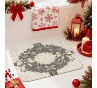 Tapis de salle de bain avec couronne de Noël, décoration de ferme, 50,8 x | Buffalo Check Accents, tapis de douche, WC, motif branche de pin, décoration saisonnière d'hiver, style rustique et salle de