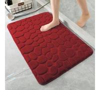 Tapis de salle de bain avec motif pierre et noyau en mousse à haute absorption, ne glisse pas et sèche rapidement lorsqu'il est exposé à l'air ou lavé en machine (vin rouge)