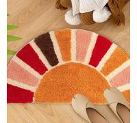 Tapis de salle de bain bohème, 40 x 76 cm, demi-cercle antidérapant, amusant, accessoire de salle de bain bohème arc-en-ciel, tapis de douche semi-rond, lavable en machine, tapis de sol d'intérieur