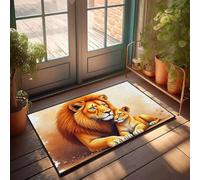 Tapis de salle de bain carré super absorbant, porte amusante, lion et ourson en plein soleil - Tapis d'évier de cuisine/cuisine antidérapant et grande porte d'entrée (40 x 60 cm)