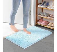 Tapis de salle de bain chenille avec microfibre ultra absorbante, dos antidérapant en caoutchouc thermoplastique, lavable en machine, pour douche, bain ou entrée (60 x 40 cm, bleu)