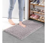 Tapis de salle de bain chenille en microfibre ultra absorbante, dos antidérapant en caoutchouc thermoplastique, lavable en machine, pour douche, bain ou entrée (gris argenté) 60 x 40 cm