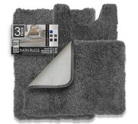 Tapis de salle de bain Clara Clark, ultra doux, poils longs, lavable en machine, antid rapant, en caoutchouc, lot de 3 pi ces, gris
