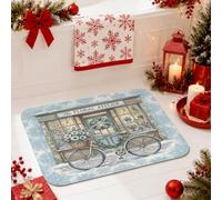 Tapis de salle de bain de Noël Motif magasin floral d'hiver 40,6 x 61 cm | Scène de vitrine d'hiver, tapis de bain, thème floral vintage, accents de sol doux, décoration de salle de bain saisonnière