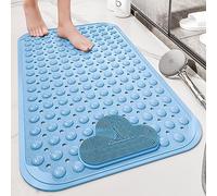 Tapis de salle de bain doux, antidérapant, lavable en machine, idéal pour cabine de douche et baignoire, séchage rapide, bleu, 90 x 60 cm