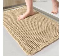 Tapis de salle de bain doux et antidérapant : tapis de bain lavable, séchage rapide et élégant avec pompons! (A)