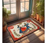 Tapis de salle de bain drôle vintage 1856 lithographie de couple royal dansant avec un accent floral Paillasson Welcome Ish (50 x 80 cm)