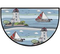 Tapis de salle de bain en demi-rond, motif phare, voilier bleu, antidérapant, demi lune, tapis d'intérieur lavable pour cuisine, chambre à coucher, décoration d'intérieur, 45,7 x 76,2 cm