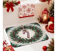 Tapis de salle de bain en forme de couronne de Noël, sucre d'orge, 50,8 x | Motif canne à sucre d'orge, tapis de sol de salle de bain, accents de baies de houx, verdure d'hiver