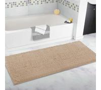 Tapis de salle de bain extra large, tapis de bain en peluche longue, tapis de sol en chenille ultra doux, antidérapant et super absorbant l'eau, pour salle de bain (beige, 80 x 160 cm)