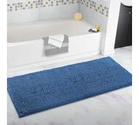 Tapis de salle de bain extra large, tapis de bain en peluche longue, tapis de sol en chenille ultra doux, antidérapant et super absorbant l'eau, pour salle de bain (bleu, 80 x 120 cm)