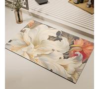 Tapis de Salle de Bain Floral 3D, Paillasson À Illusion D'optique, Absorbant et Antidérapant, Facile À Nettoyer, Adapté À Divers Styles de Décoration Intérieure(White,Medium)