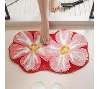 Tapis de salle de bain incurvé avec poils en microfibre douce, dos antidérapant en TPR robuste et absorption efficace de l'eau pour un environnement de salle de bain plus sûr (rose)