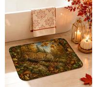 Tapis de salle de bain léopard, nature, feuilles d'automne réalistes, forêt, automne, marron, séchage rapide, tapis de salle de bain à poils courts pour lavabo, décoration de sol, 50,8 x 81,3 cm